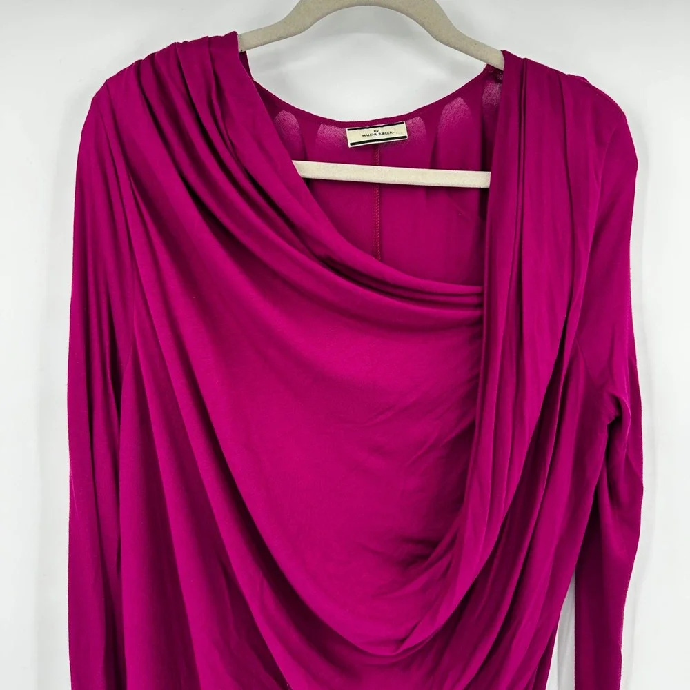 MALENE BIRGER Nahuda Dress Magenta Viscose Drape‎ Midi Long Sleeve Small
